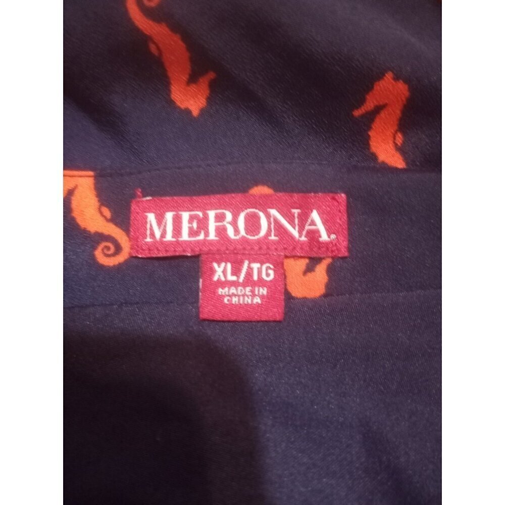 New Merona Navy Salmon Seahorse Print Flare Coastall Sleeveless Mini Dress XL - Picture 8 of 11